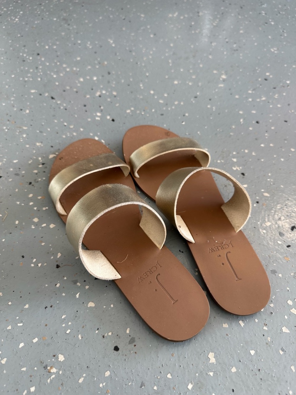 J. Crew Metallic Gold Double-Strap Slide Sandals